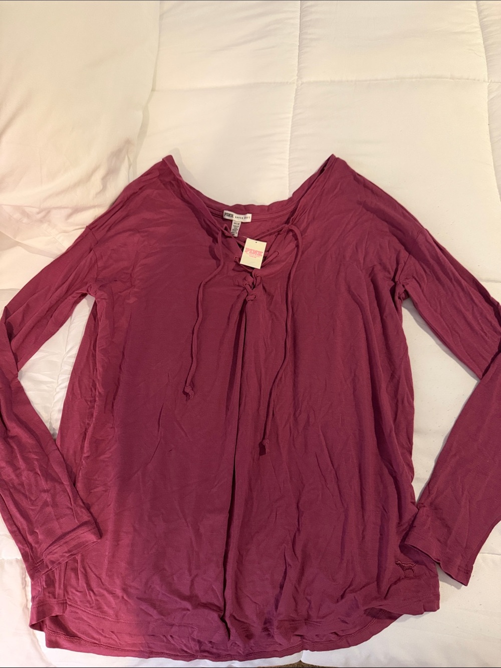 Pink (VS) Tie-Front Long Sleeve Top